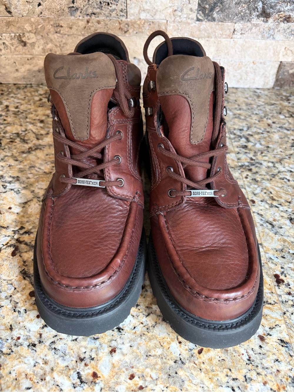 Clarks Men's Chestnut Brown Leather Moc-Toe Boots